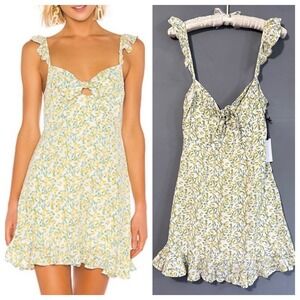 Astr XS NWT Lemon Drop Mini Dress with Tie and Zipper Sleeveless Flutter Straps